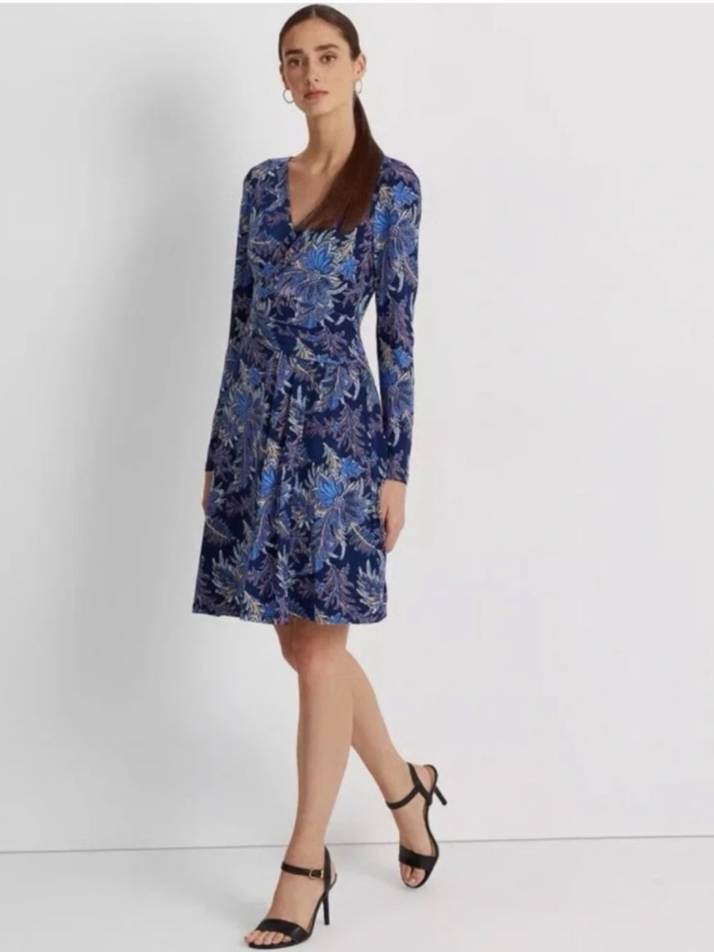 Ralph Lauren Women's Navy Glendon Floral Long Sleeve Wrap Dress Size 2